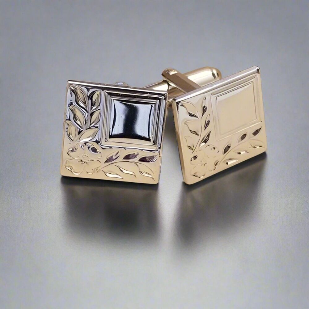 Vintage Silver Tone Square Leaf Cufflinks – Classic Men’s Formal Jewelry